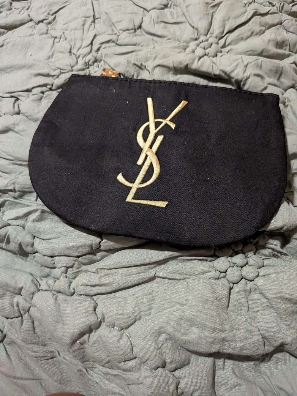 Yves Saint Laurent Black and Gold Logo Makeup Pouch